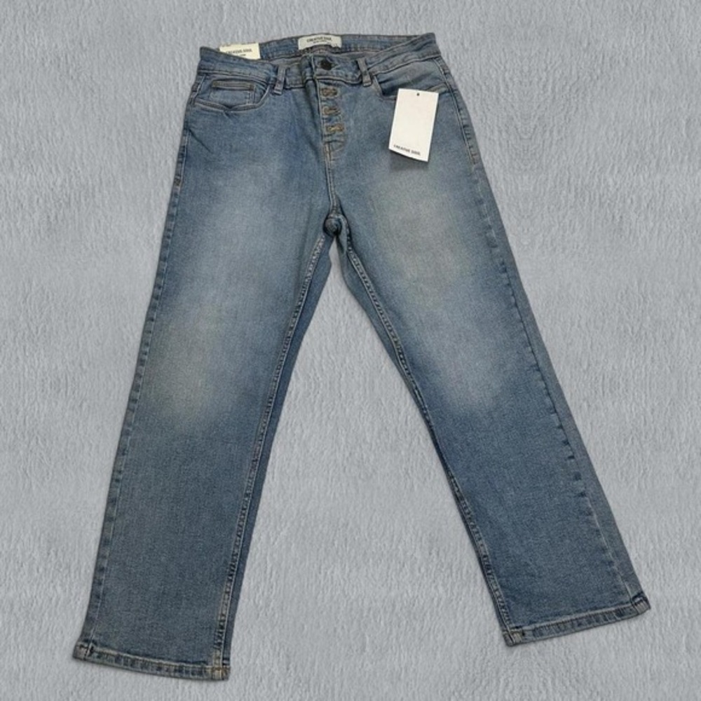 NWT Creative Soul Jeans‎ Womens 7/8 28x22 Blue Light Wash Faded Straight Leg